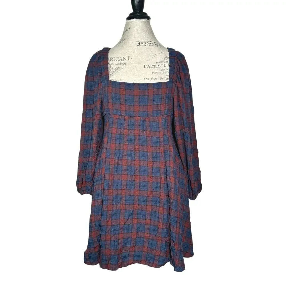 Urban Outfitters Blue and Rust Plaid Mini Dress